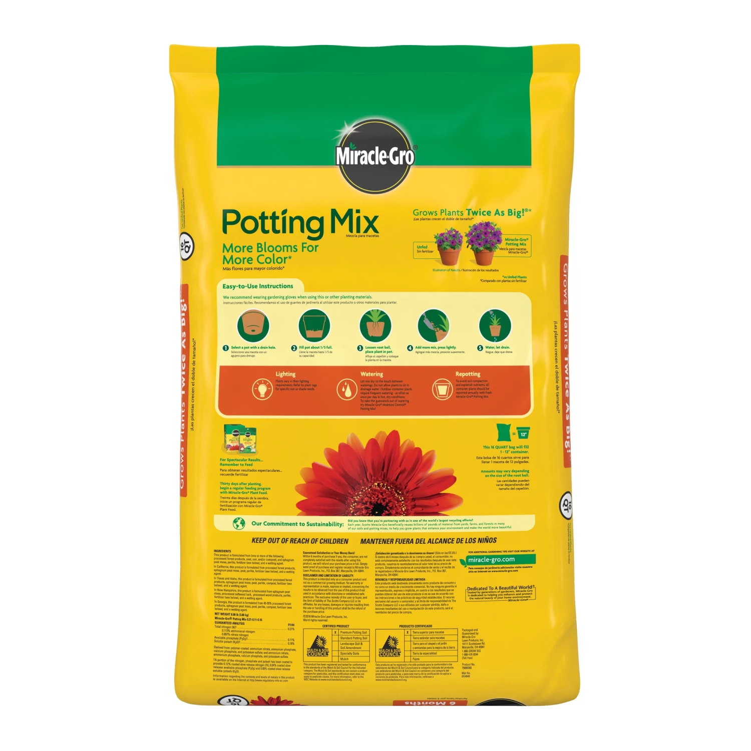 Miracle-Gro Soil & Soil Amendments 16-Quart Potting Soil Mix 5 Miracle-Gro Soil & Soil Amendments 16-Quart Potting Soil Mix - Image 5